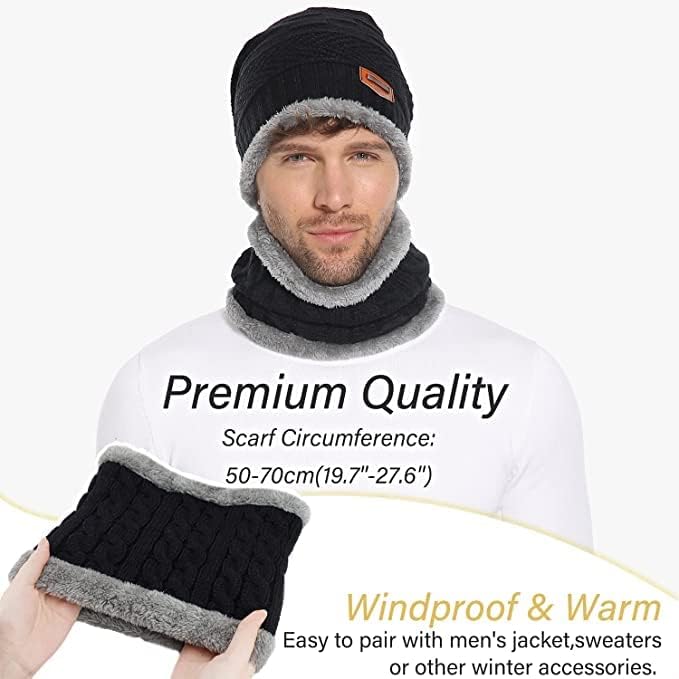 Brand Conquer Wool Beanie Cap & Muffler for Mens & Women – Winter Cap for Men – Men’s Woolen Cap with Neck Muffler – Winter Muffler for Women – Soft Woolen Muffler & Cap for Men & Women Black