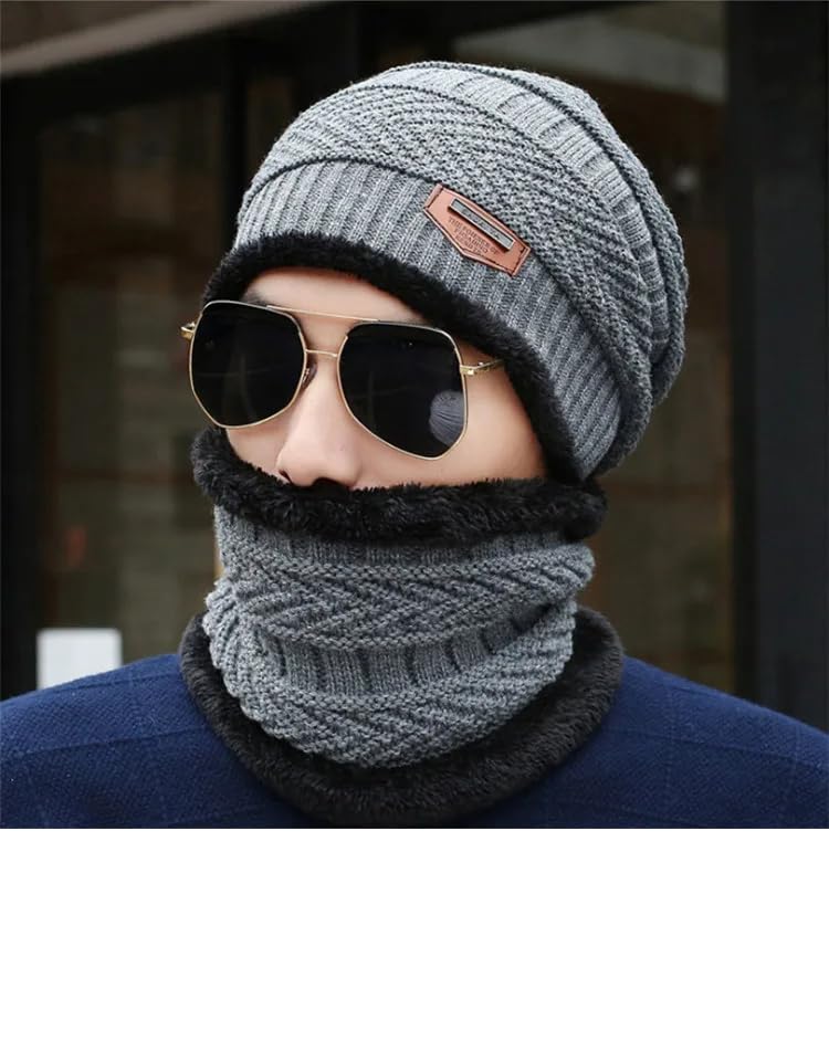 Brand Conquer Wool Beanie Cap & Muffler for Mens & Women – Winter Cap for Men – Men’s Woolen Cap with Neck Muffler – Winter Muffler for Women – Soft Woolen Muffler & Cap for Men & Women Black