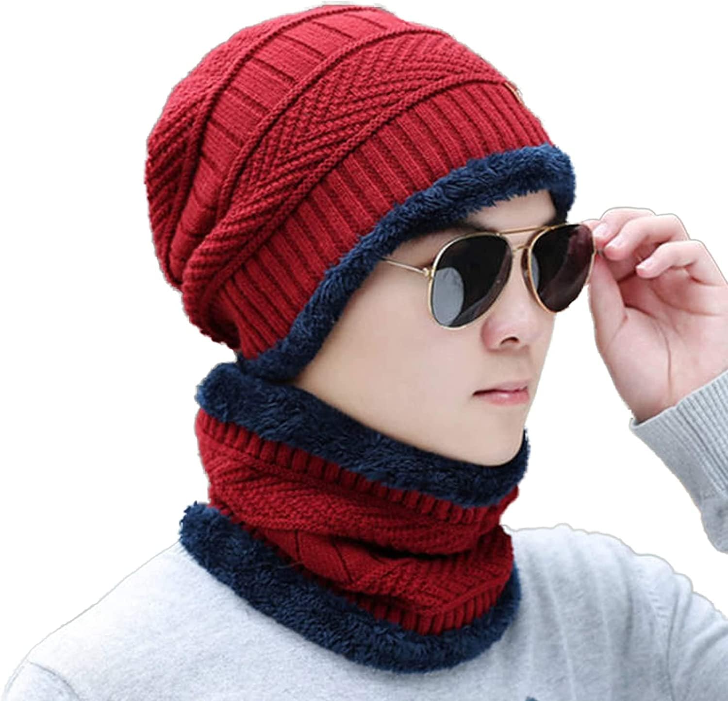 Brand Conquer Wool Beanie Cap & Muffler for Mens & Women – Winter Cap for Men – Men’s Woolen Cap with Neck Muffler – Winter Muffler for Women – Soft Woolen Muffler & Cap for Men & Women Black