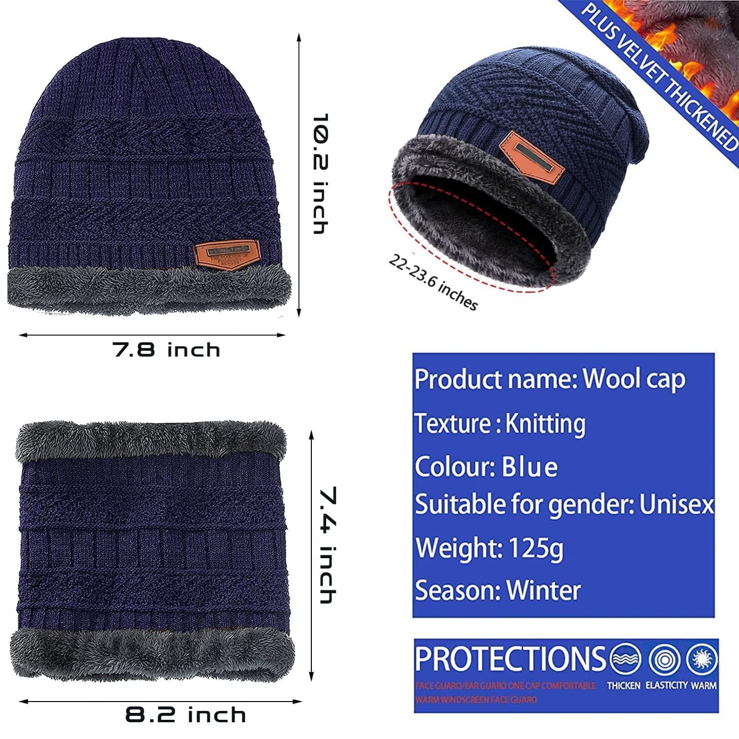 Brand Conquer Wool Beanie Cap & Muffler for Mens & Women – Winter Cap for Men – Men’s Woolen Cap with Neck Muffler – Winter Muffler for Women – Soft Woolen Muffler & Cap for Men & Women Black