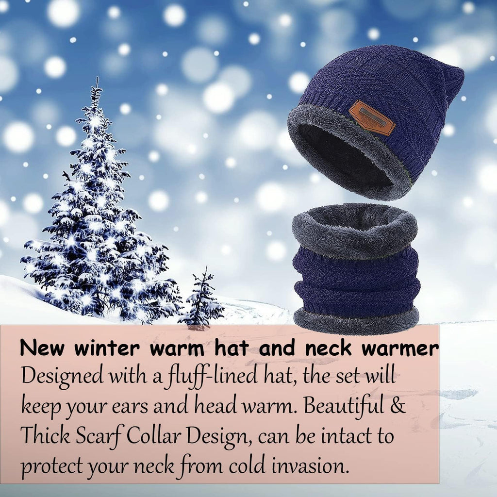 Brand Conquer Wool Beanie Cap & Muffler for Mens & Women – Winter Cap for Men – Men’s Woolen Cap with Neck Muffler – Winter Muffler for Women – Soft Woolen Muffler & Cap for Men & Women Black